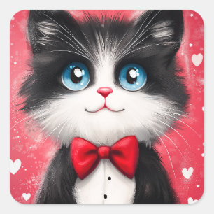 Tuxedo Cat Valentine Square Sticker