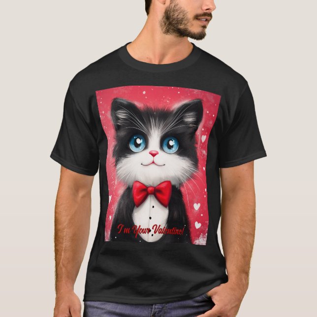 Tuxedo Cat Valentine T-Shirt (Front)