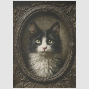 Tuxedo Cat Victorian Style Portrait Decoupage Tissue Paper
