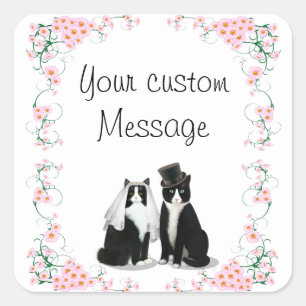 Tuxedo Cat Wedding Customisable Square Sticker