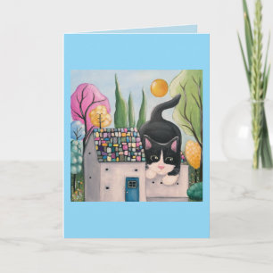 Tuxedo Cat Whimsical Art Card