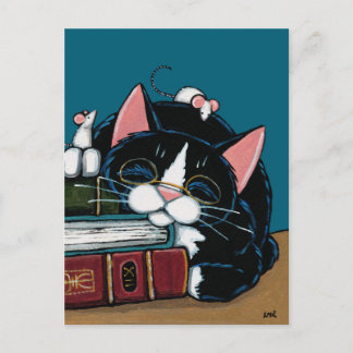 Tuxedo Cat & White Mice Bedtime Story Illustration Postcard