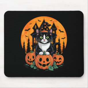 Tuxedo Cat Witch Hat Halloween Y Jack O Lantern Pu Mouse Pad