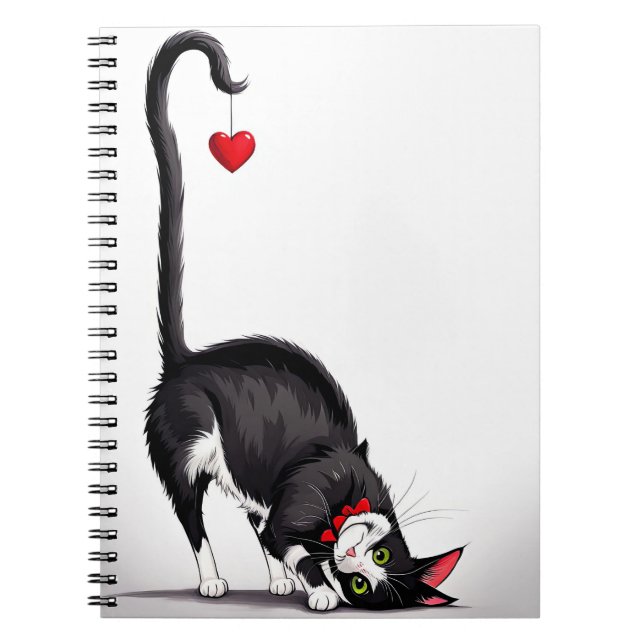 Tuxedo Cat With Dangling Heart Notebook (Front)