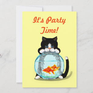 Tuxedo Cat with Fish Invitation