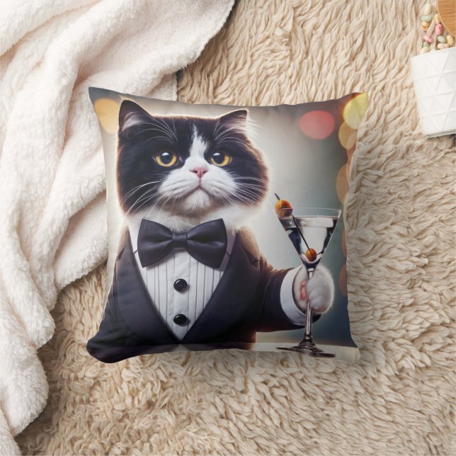 Tuxedo Cat With Martini Cocktail Cushion (Blanket)