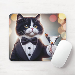 Tuxedo Cat With Martini Cocktail Mouse Pad