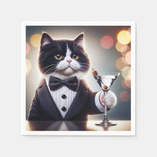 Tuxedo Cat With Martini Cocktail Napkin