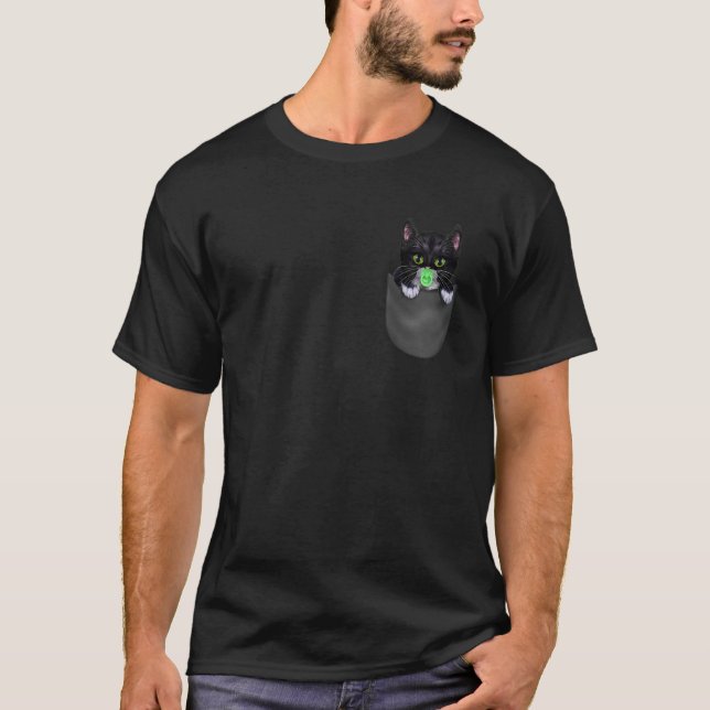 Tuxedo Cat with Pacifier in Pocket T-Shirt (Front)