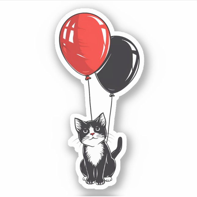 Tuxedo Cat with Red and Black Balloons (Front)