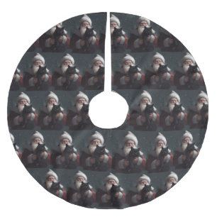 Tuxedo Cat With Santa Claus Festive Christmas Brushed Polyester Tree Skirt