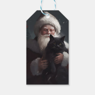 Tuxedo Cat With Santa Claus Festive Christmas Gift Tags