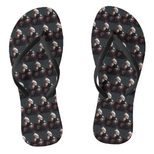Tuxedo Cat With Santa Claus Festive Christmas Jandals
