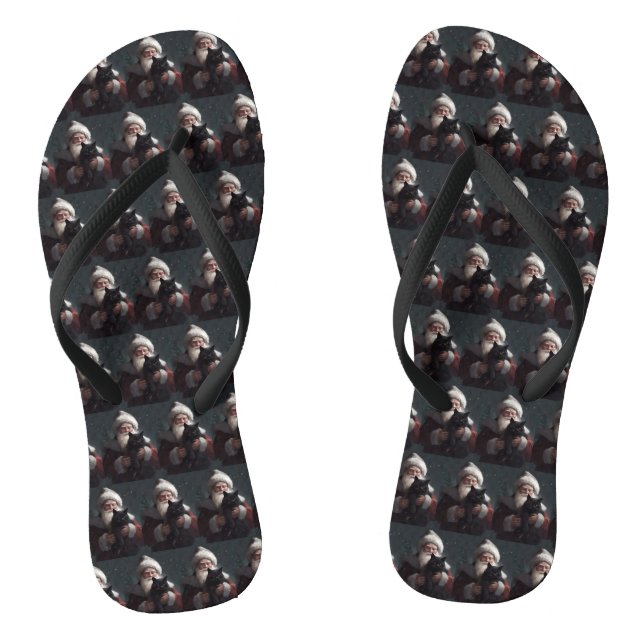 Tuxedo Cat With Santa Claus Festive Christmas Jandals (Footbed)