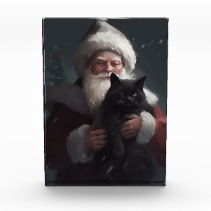 Tuxedo Cat With Santa Claus Festive Christmas Photo Block