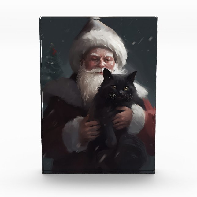 Tuxedo Cat With Santa Claus Festive Christmas Photo Block (Front)