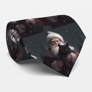 Tuxedo Cat With Santa Claus Festive Christmas Tie