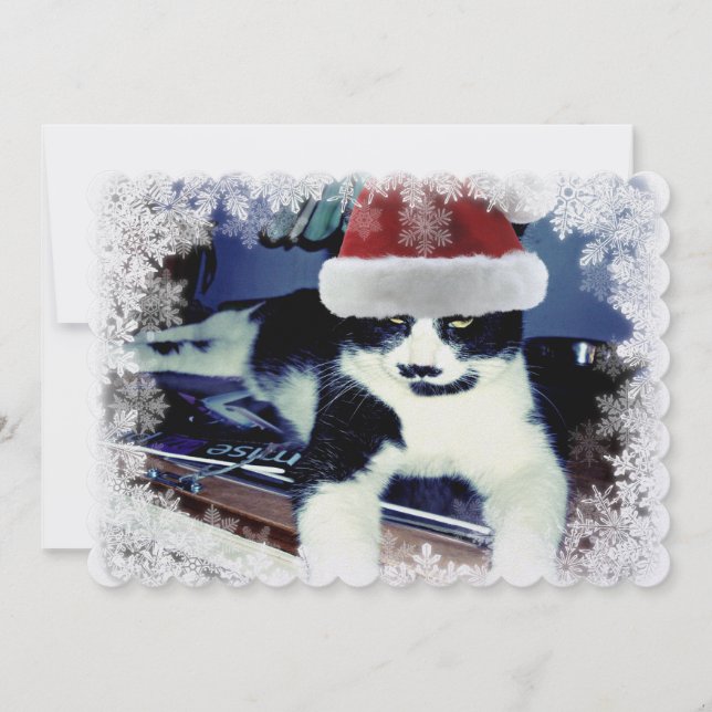 Tuxedo Cat with Santa Hat Christmas flat Note Card (Front)