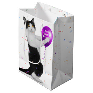 Tuxedo Cat with Sweet 16 Balloon Medium Gift Bag