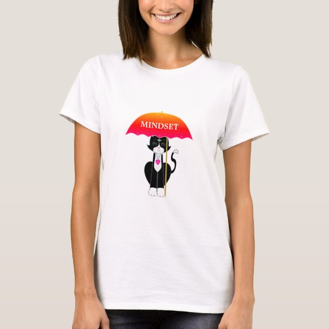 Tuxedo Cat with Umbrella T-Shirt (Front)