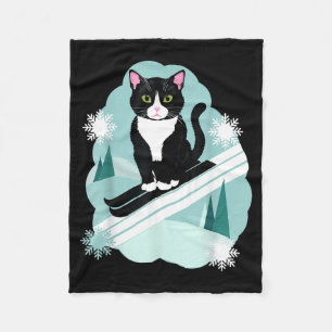 Tuxedo cats and skiing snow winter sports fans fleece blanket