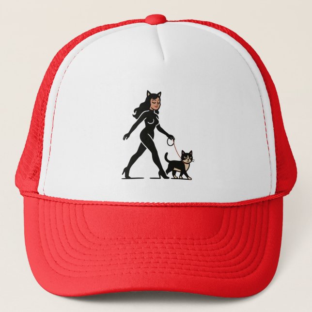 Tuxedo Cats Lover Comic Art Graphic Print Cat Lady Trucker Hat (Front)