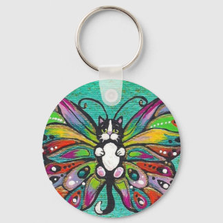 Tuxedo Catterfly Cat/Butterfly Whimsical Fantasy! Key Ring