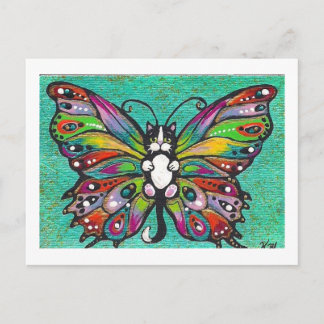 Tuxedo Catterfly Cat/Butterfly Whimsical Fantasy! Postcard