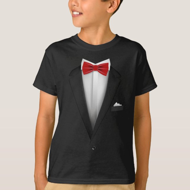 Tuxedo design with Red Bowtie For Weddings T-Shirt (Front)