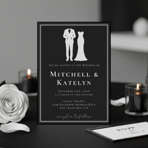 Tuxedo & Dress Minimal Border Black Wedding Invitation