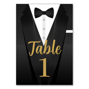Tuxedo Event Bow Tie Black Tie Party Gold Wedding Table Number