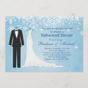 Tuxedo gown snowflakes Rehearsal Dinner Invitation