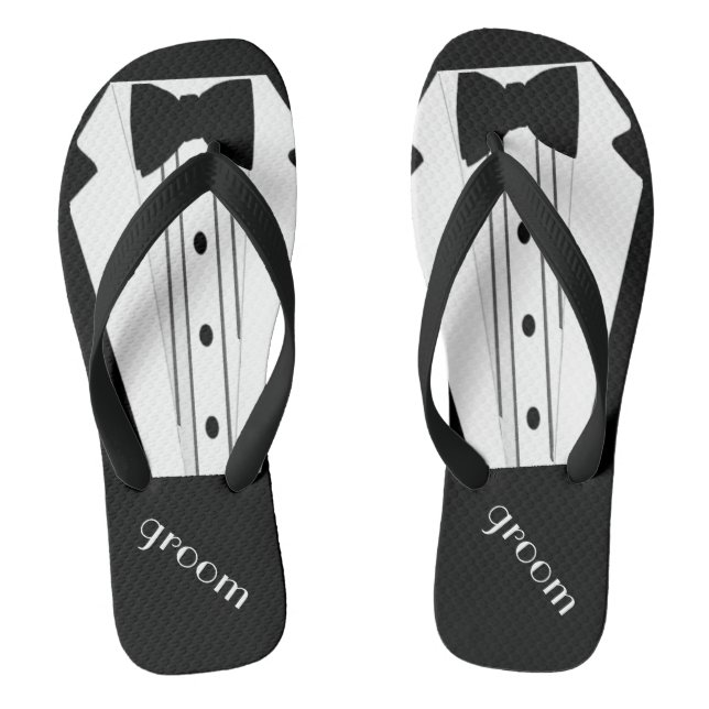 Tuxedo Grooms Flip Flops | Grooms Beach Wedding (Footbed)