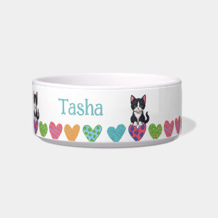 tuxedo kitten hearts pet food bowl