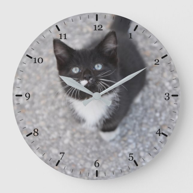 Tuxedo kitten large clock (Front)