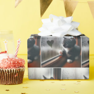 Tuxedo Kitten With a Window Heart  Wrapping Paper
