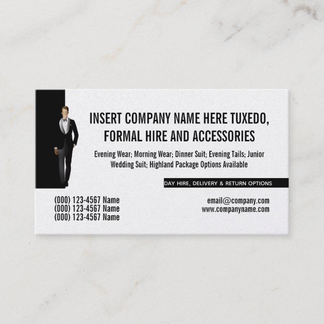 Tuxedo man formal suit renting business DIY custom Card (Front)
