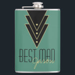 Tuxedo Modern Art Deco Best Man Hip Flask<br><div class="desc">A great gift idea for the Best Man in your wedding, this design features an art deco-inspired trio of triangles bordered in a gold hue and studded with dots. Add the name of your best man in place of the sample text. You can change the background colour of this flask...</div>