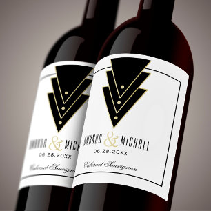 Tuxedo Modern Art Deco Wedding Wine Label