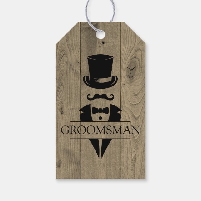 Tuxedo Moustache Groomsmen Gift Tags (Front)