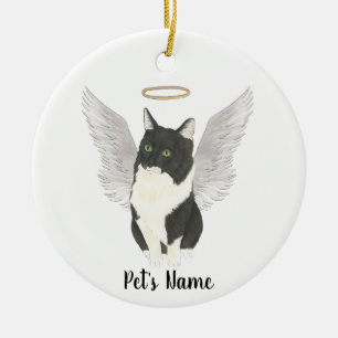 Tuxedo Ragamuffin Cat Sympathy Memorial Ceramic Tree Decoration