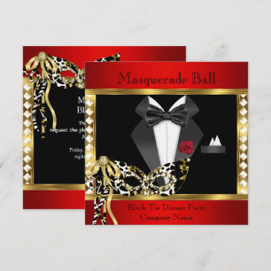 Tuxedo Red Gold Black Tie Masquerade Ball Invitation