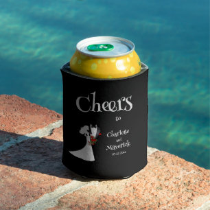 Tuxedo Suit & Bride Silhouette Wedding Can Cooler