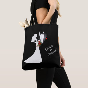 Tuxedo Suit & Bride Silhouette Wedding Favour Tote Bag