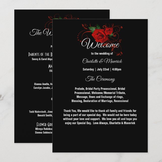Tuxedo Suit & Bride Silhouette Wedding Program (Front/Back)