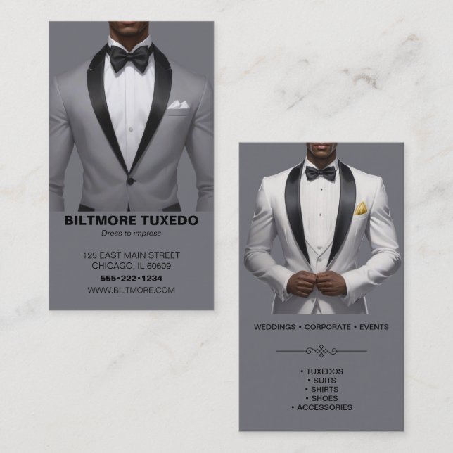 Tuxedo Suit Mens Clothing Modern Clean Business Card (Front/Back)