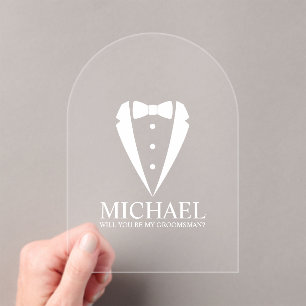 Tuxedo Suit Personalised Groomsman Proposal Acrylic Invitations