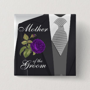 Tuxedo Suit Team Groom - Purple Rose 15 Cm Square Badge