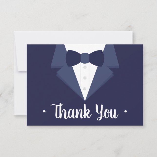Tuxedo Thank You Card, Navy Tie RSVP Card (Front)