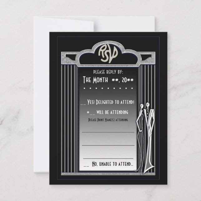 Tuxedo v2 - Black and Silver RSVP Card (Front)
